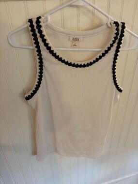 a.n.a White Ribbed Tank with Black Scalloped Trim